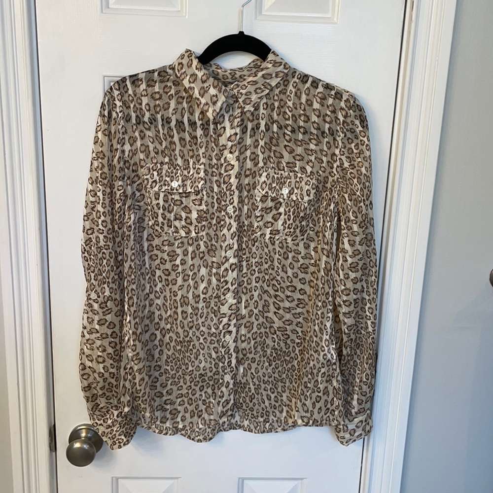Lucky Brand Semi-Sheer Leopard Striped Top - Picture 2 of 10